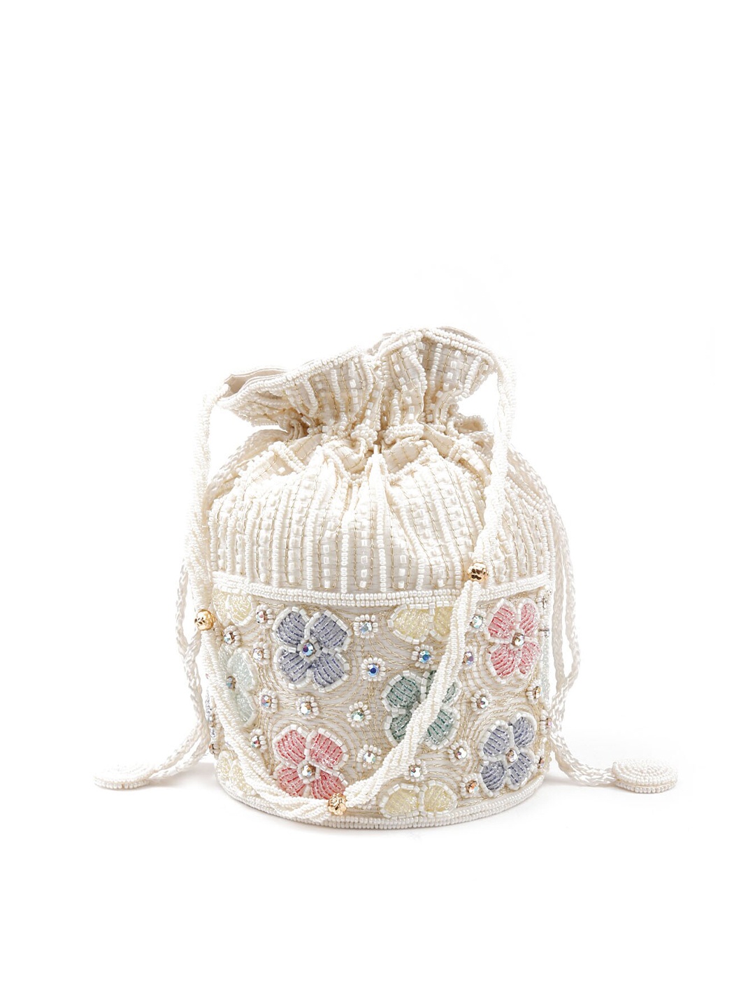 

ODETTE Embellished Potli Clutch, Off white