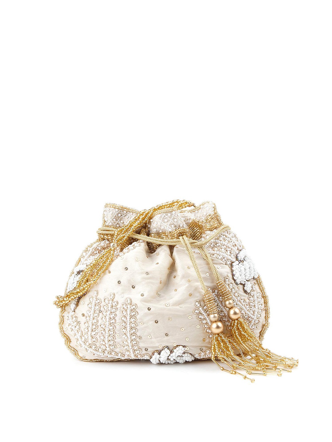 

ODETTE Embellished Potli Clutch, Beige