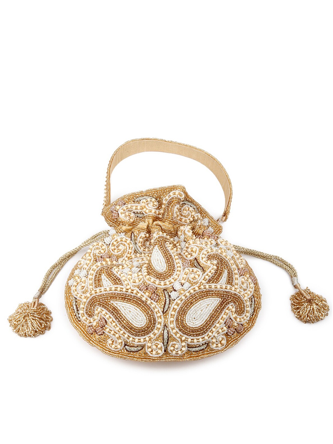 ODETTE Embellished Potli Clutch, Yellow