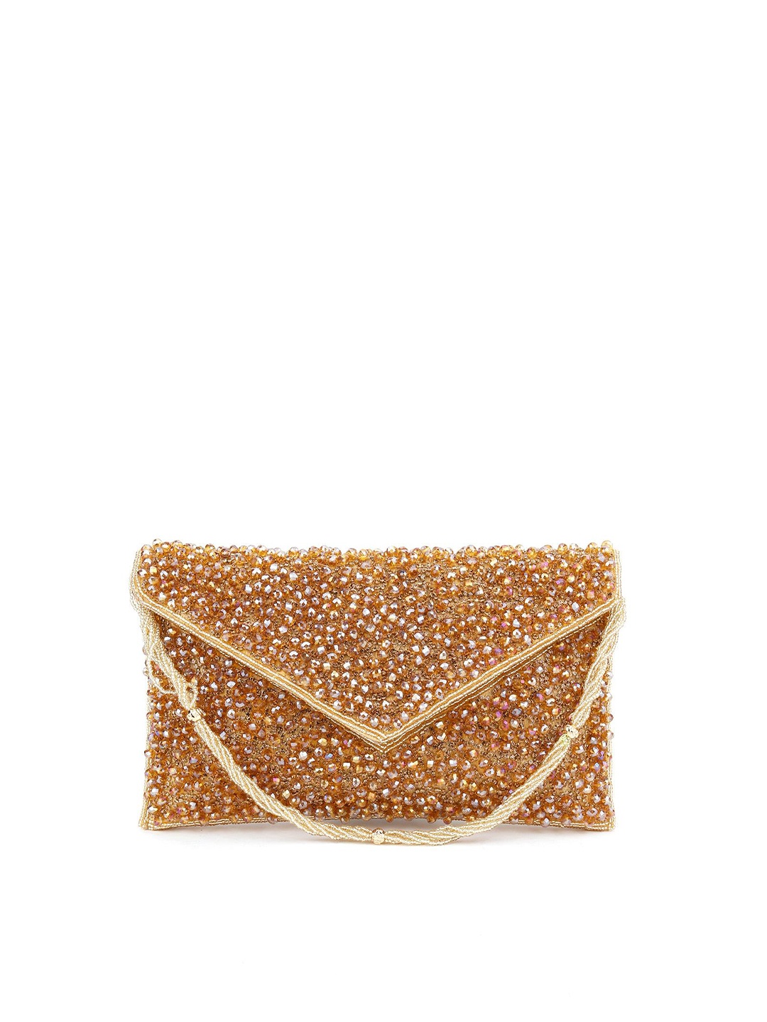 

ODETTE Embellished Envelope Clutch With Wrist Loop, Gold