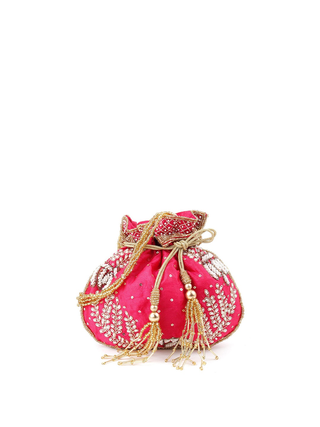 

ODETTE Embellished Potli Clutch, Pink