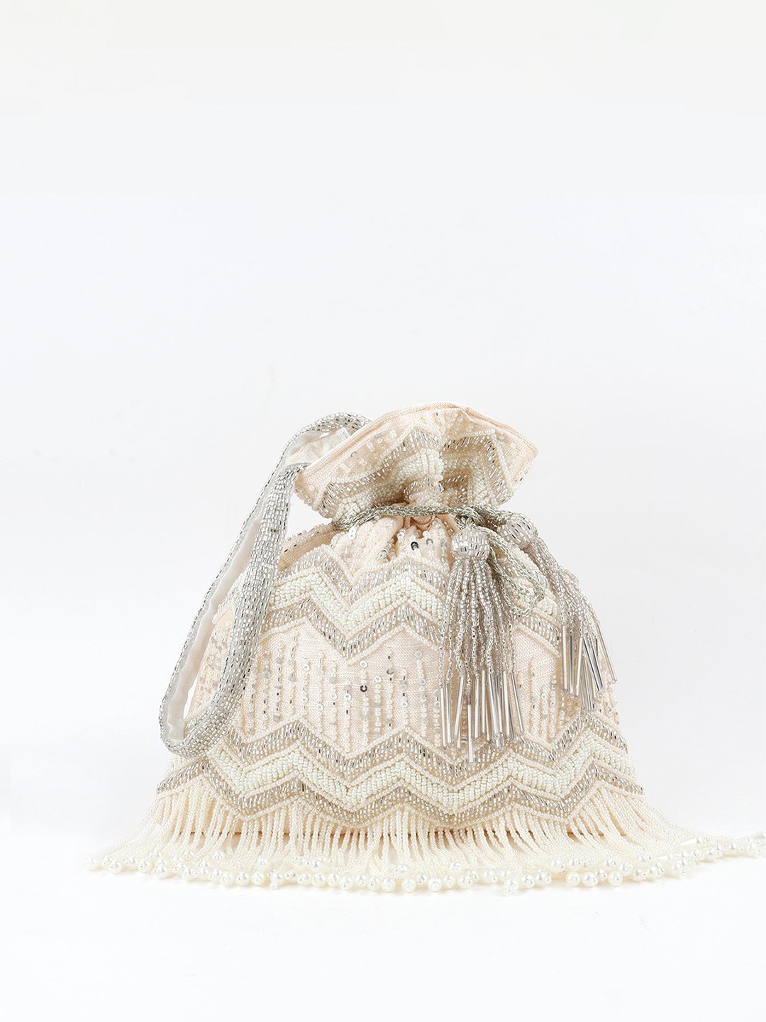 

ODETTE Embellished Potli Clutch, Off white
