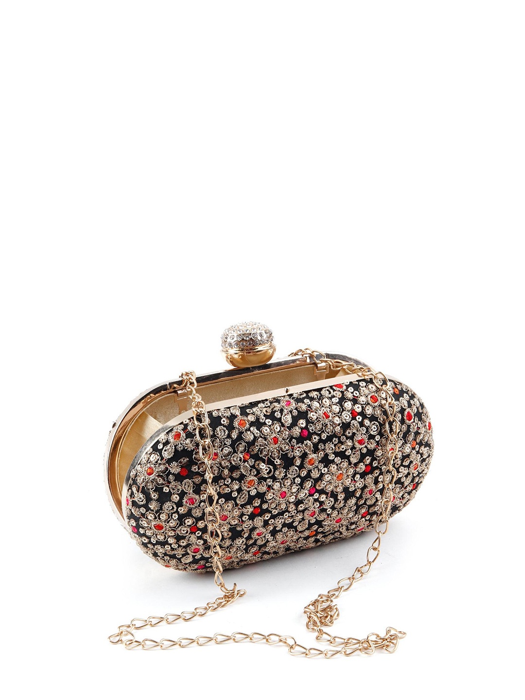 

ODETTE Embroidered Box Clutch, Black