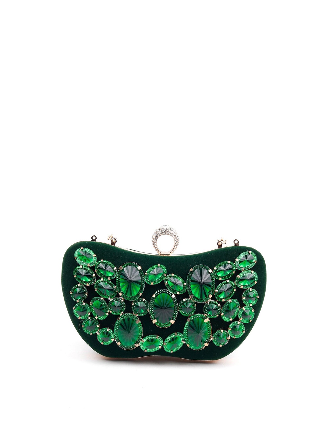 

ODETTE Embellished Half Moon Clutch, Black
