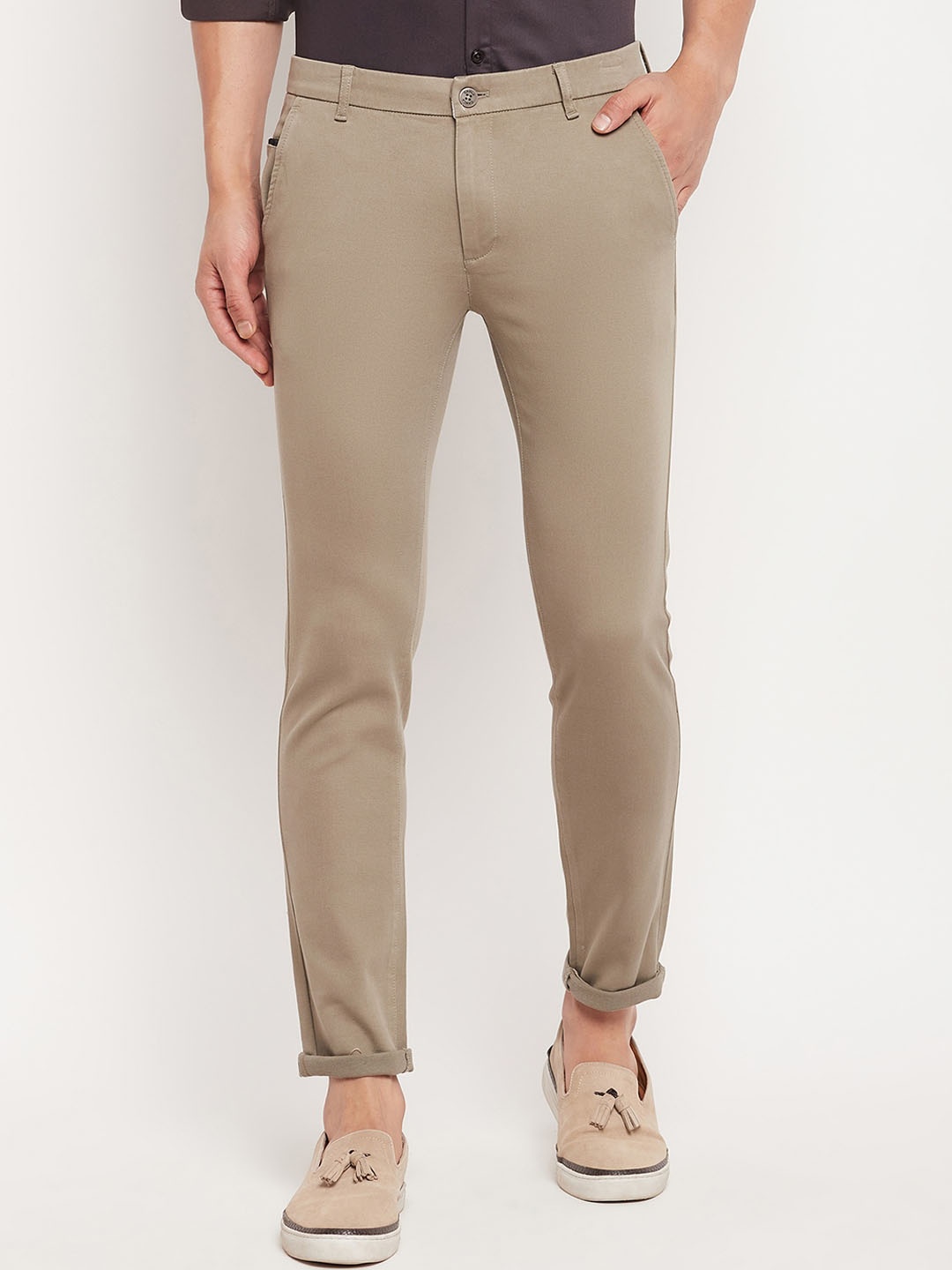 

CAMLA Men Mid-Rise Cotton Trousers, Beige