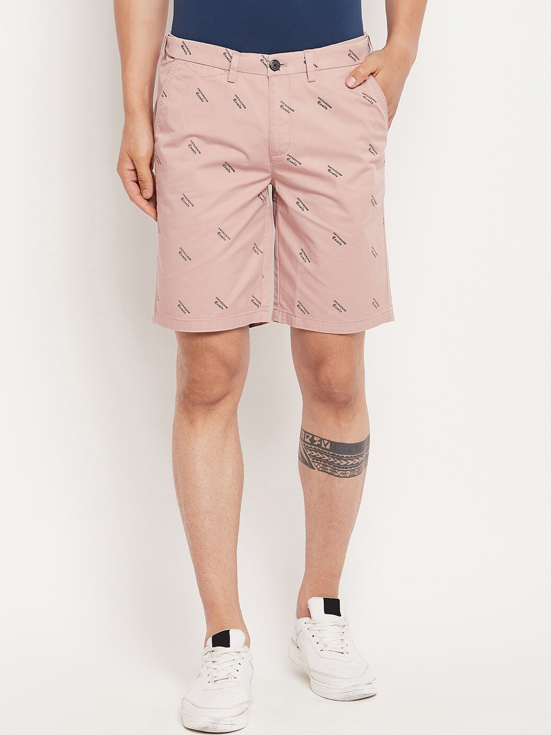 

CAMLA Men Conversational Printed Regular Fit Cotton Shorts, Peach