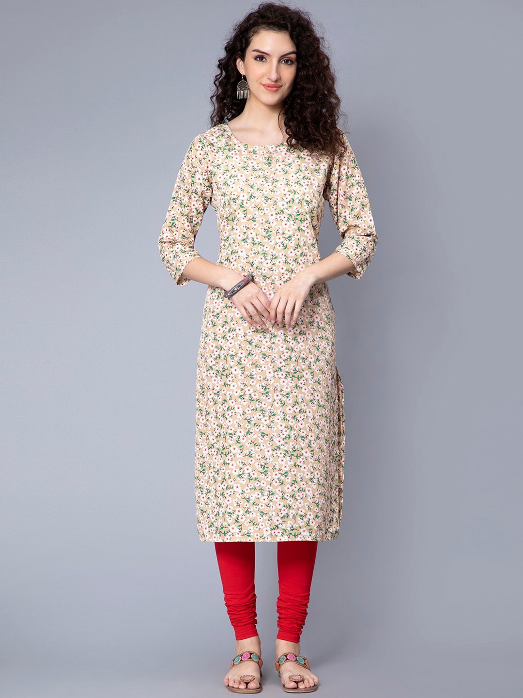 

Nirkhi Floral Printed Straight Kurta, Beige