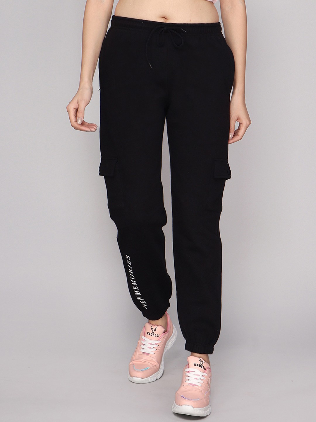 

ANTI CULTURE Women Mid Rise Fleece Joggers, Black