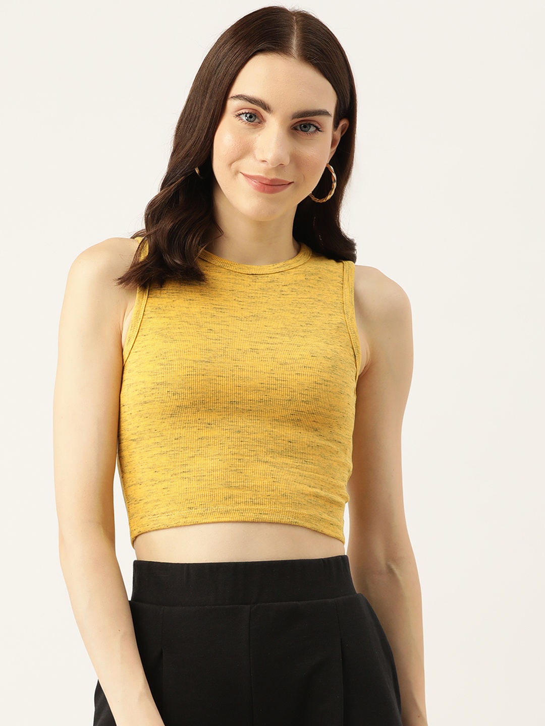 

Malachi Women Solid Fitted Ribbed Cotton Crop Top, Mustard