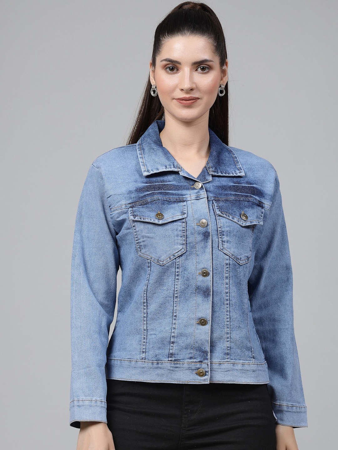 

DressBerry Lightweight Washed Crop Denim Jacket, Blue