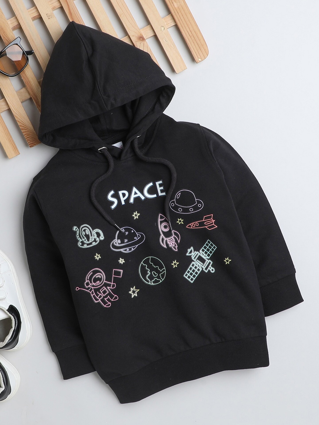 BUMZEE Infant Boys Graphic Printed Hooded Cotton Pullover, Black