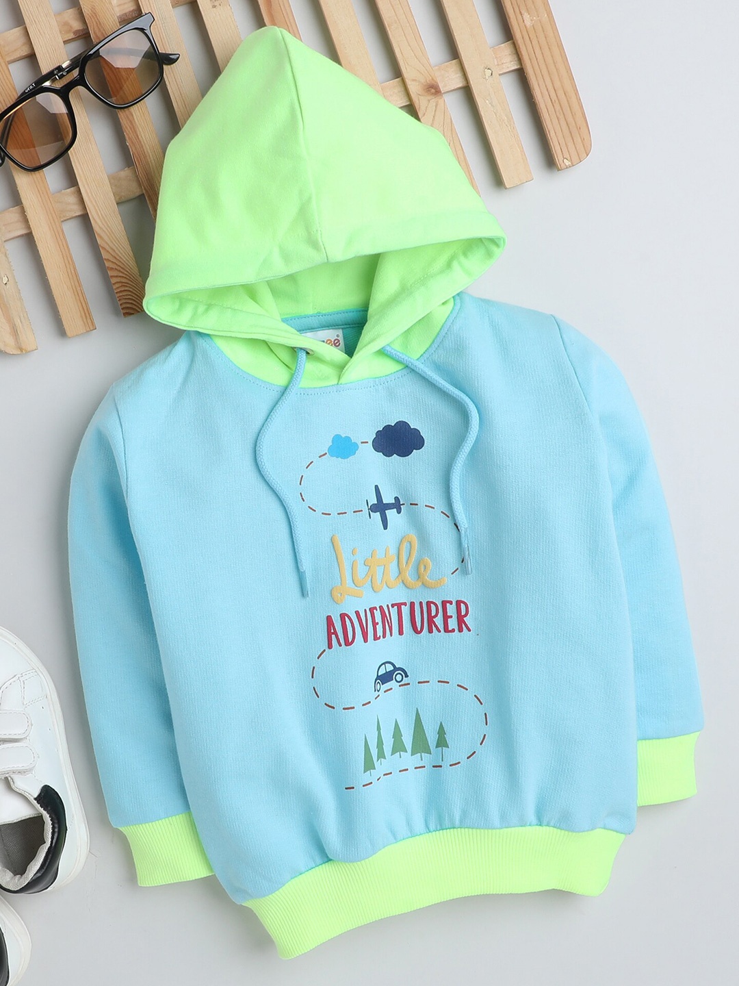 BUMZEE Infant Boys Graphic Printed Hooded Cotton Pullover, Blue