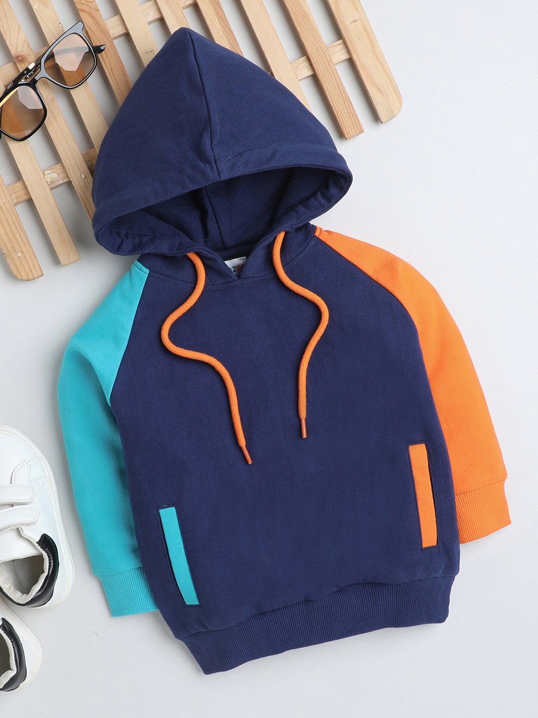 

BUMZEE Infant Boys Hooded Cotton Pullover, Navy blue