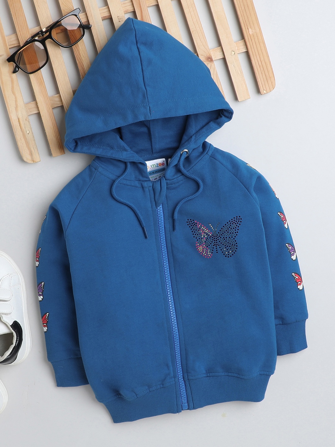 

BUMZEE Infants Girls Typography Printed Hooded Cotton Sweatshirt, Blue