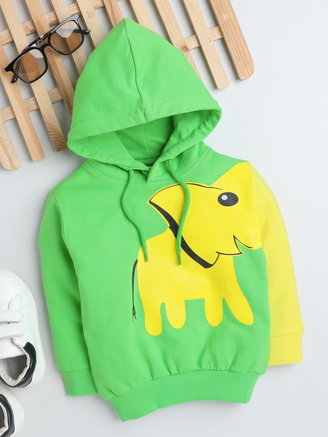 

BUMZEE Infants Boys Graphic Printed Hooded Cotton Sweatshirt, Green