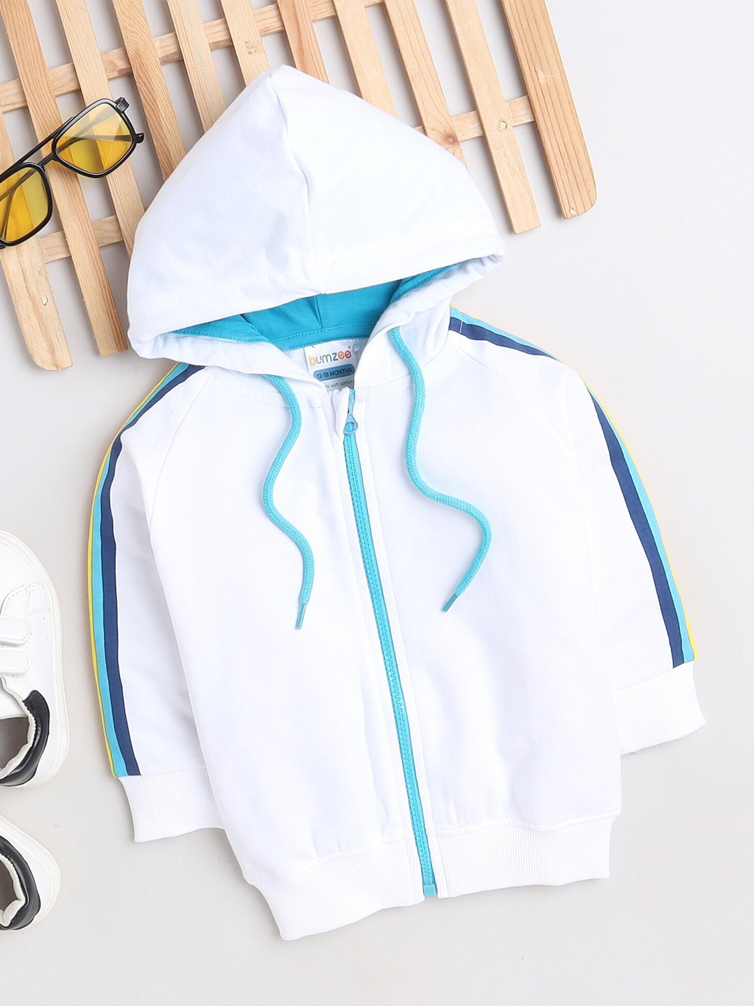 

BUMZEE Infants Girls Striped Hooded Cotton Sweatshirt, White