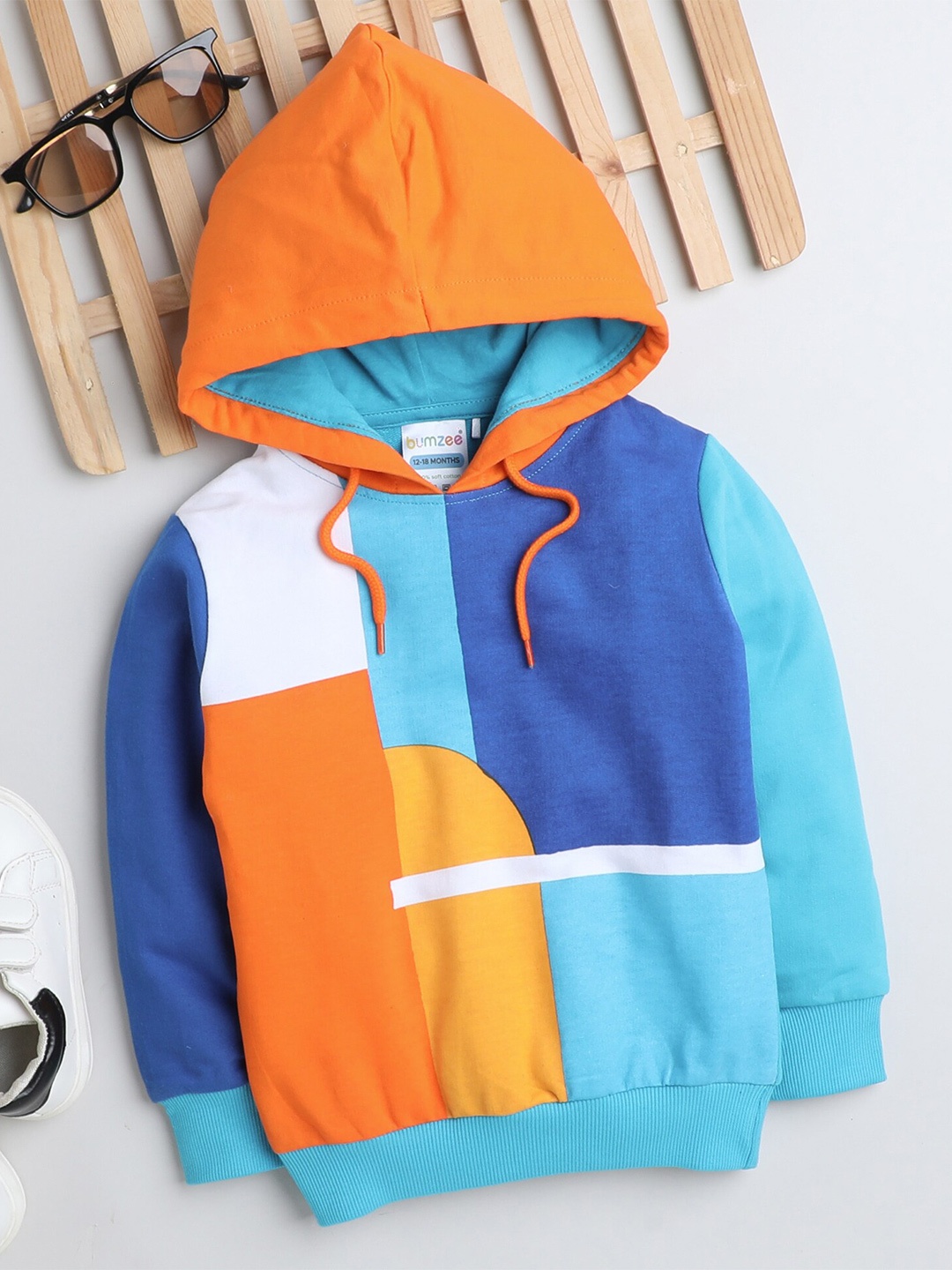 

BUMZEE Boys Colourblocked Hooded Cotton Sweatshirt, Blue