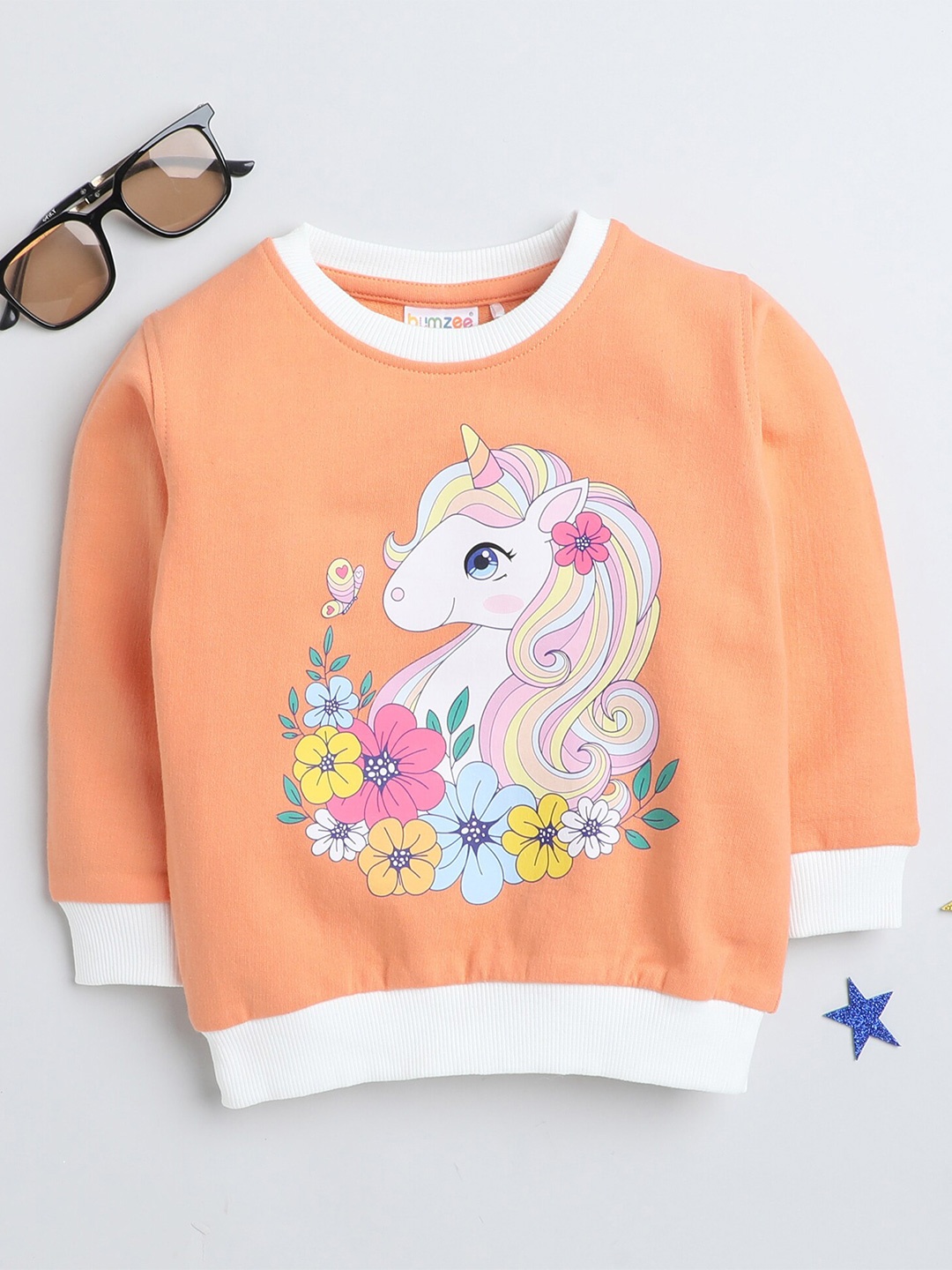 

BUMZEE Infants Girls Graphic Printed Cotton Sweatshirt, Orange