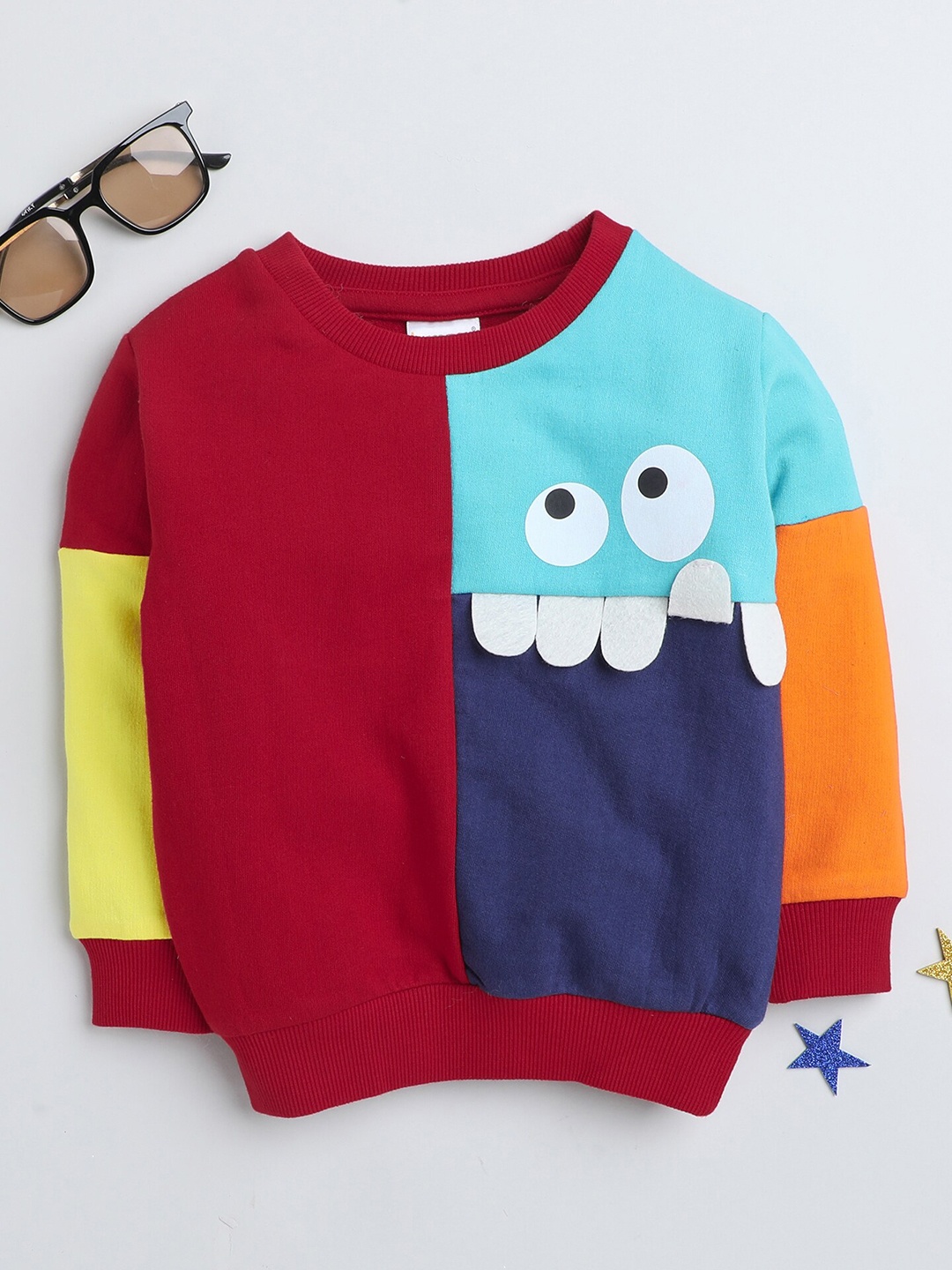

BUMZEE Boys Colourblocked Cotton Pullover, Red