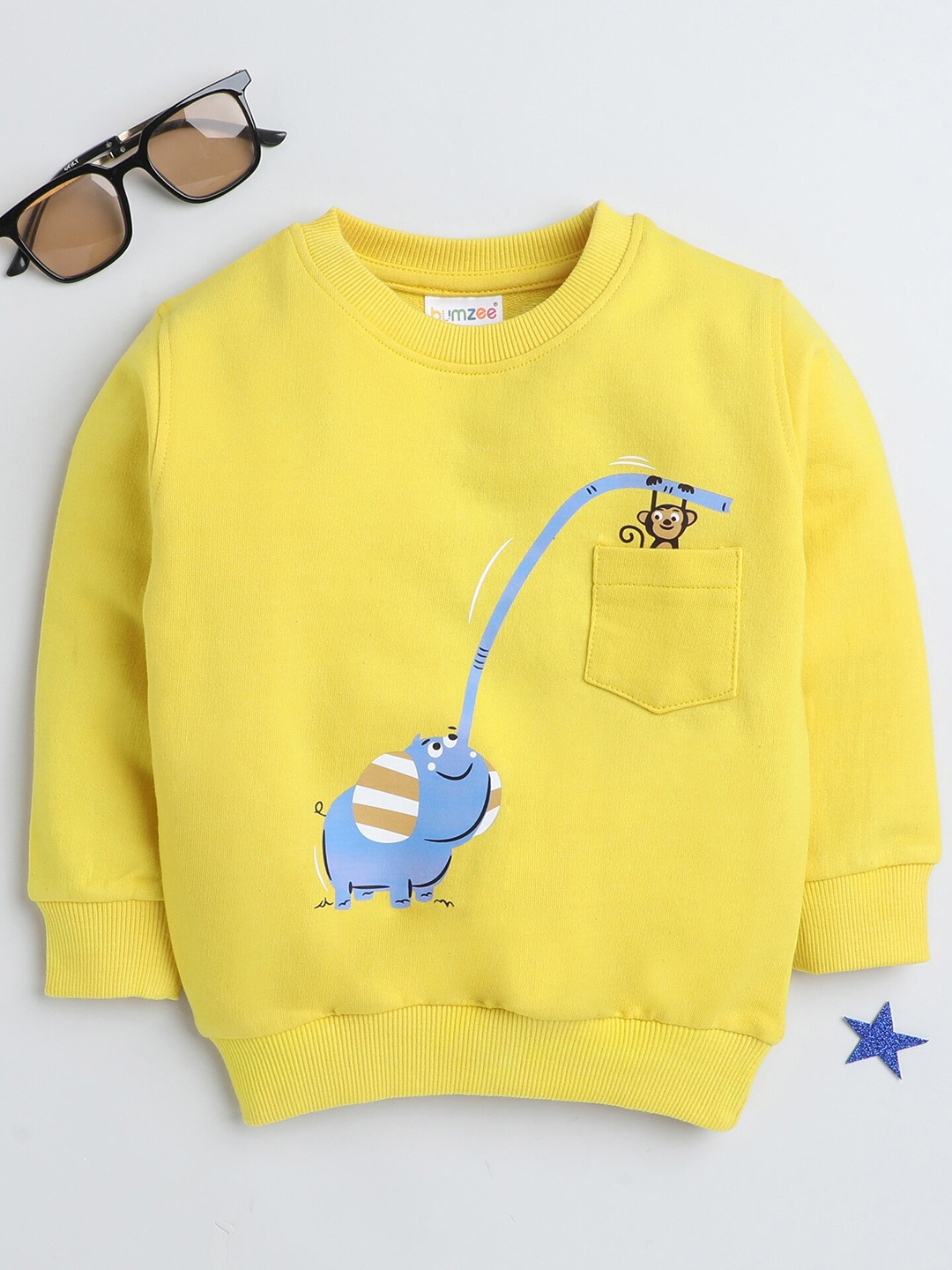 

BUMZEE Boys Graphic Printed Cotton Sweatshirt, Yellow