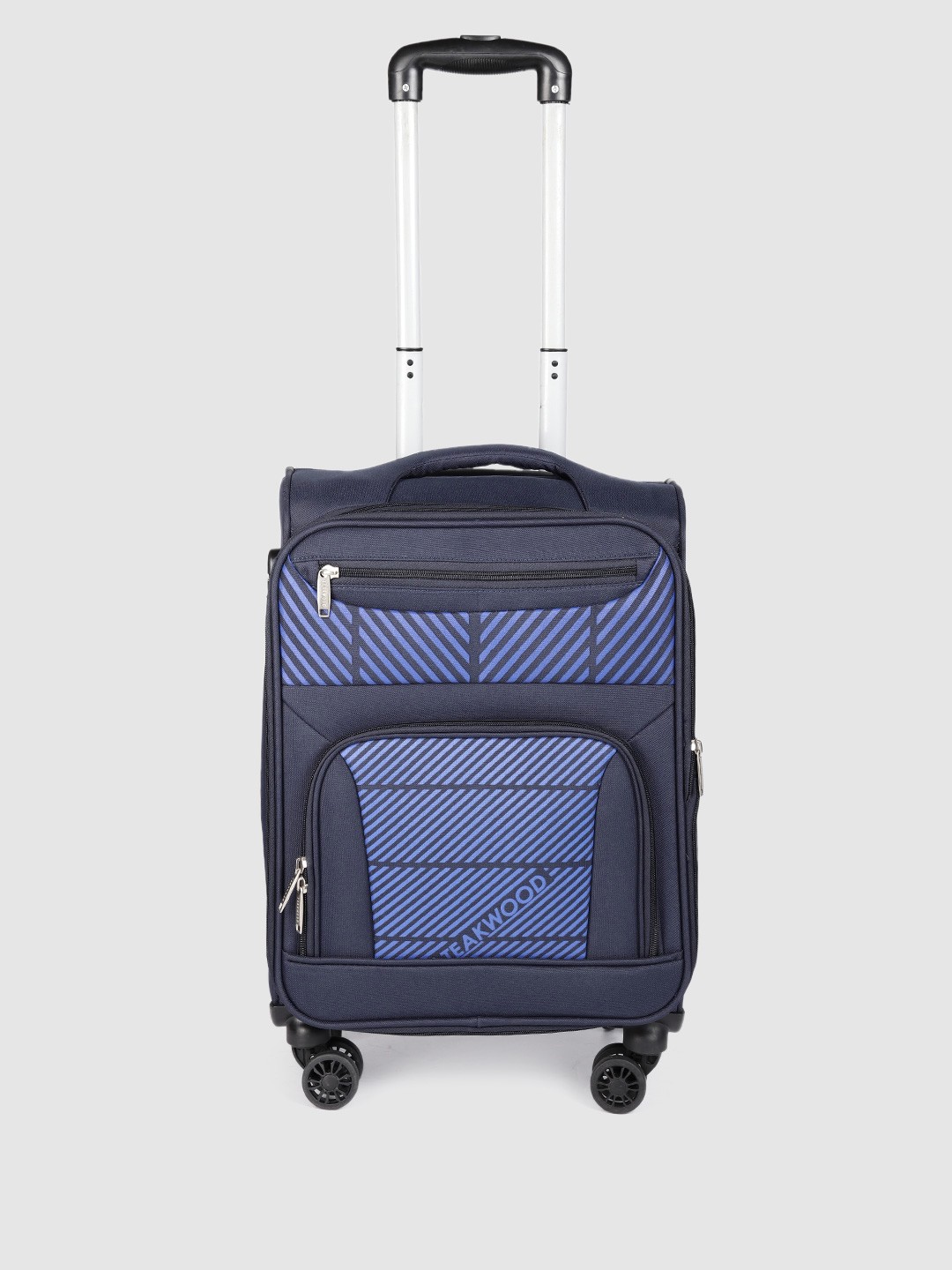 

Teakwood Leathers Striped 360 Degree Rotation Wheels Soft-Sided Cabin Trolley Bag 55 CM, Navy blue