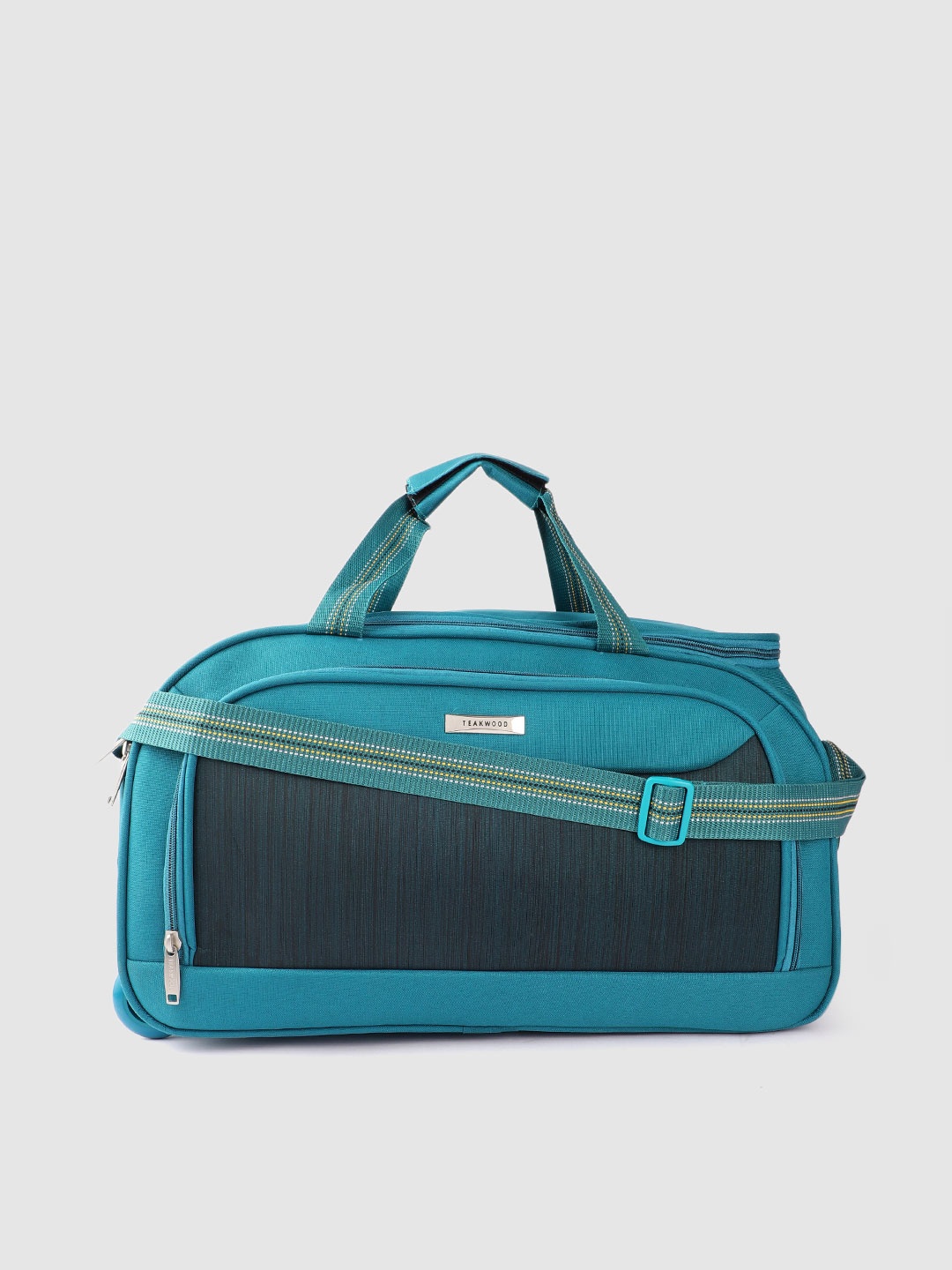 

Teakwood Leathers Colourblocked Duffel Trolley Bag, Teal