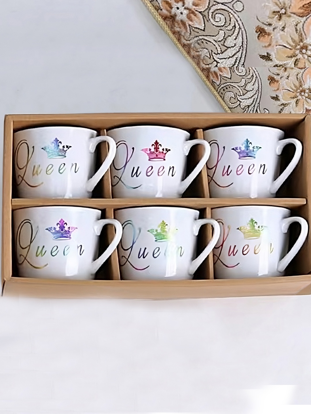 

BonZeaL White & Blue 6 Pieces Printed Ceramic Glossy Tea Cups 170 ml Each