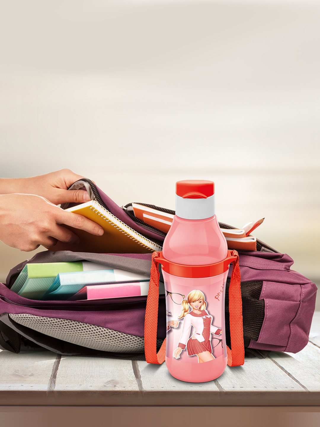 

Milton Sprint Pink Cartoon Characters Printed Plastic Leak Proof Water Bottle 500ML