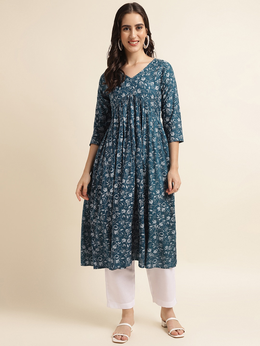 

Fabclub Floral Printed Empire Anarkali Kurta, Blue