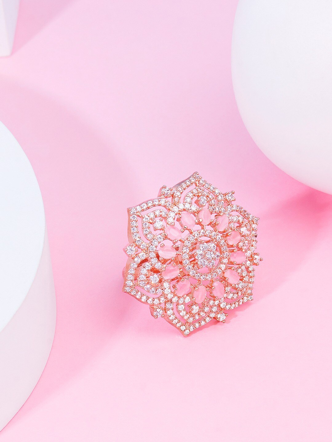 

Zaveri Pearls Rose Gold-Plated & CZ-Studded Adjustable Finger Ring