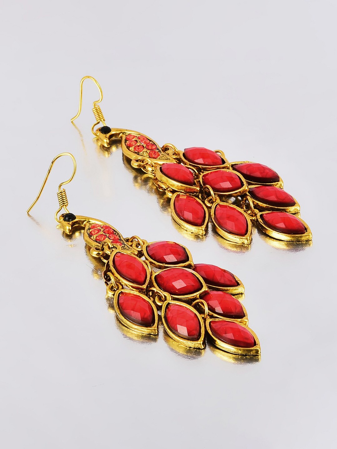 

Yellow Chimes Peacock Shaped Drop Earrings, Red