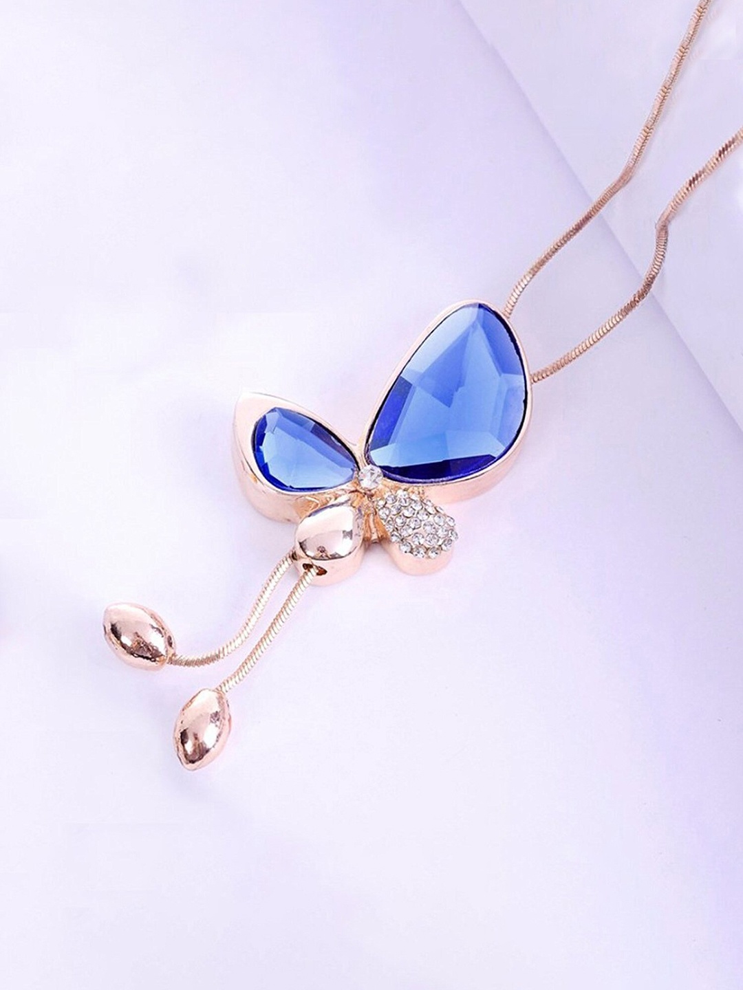 

Yellow Chimes Rose Gold-Plated Stone-Studded Butterfly Shaped Pendant