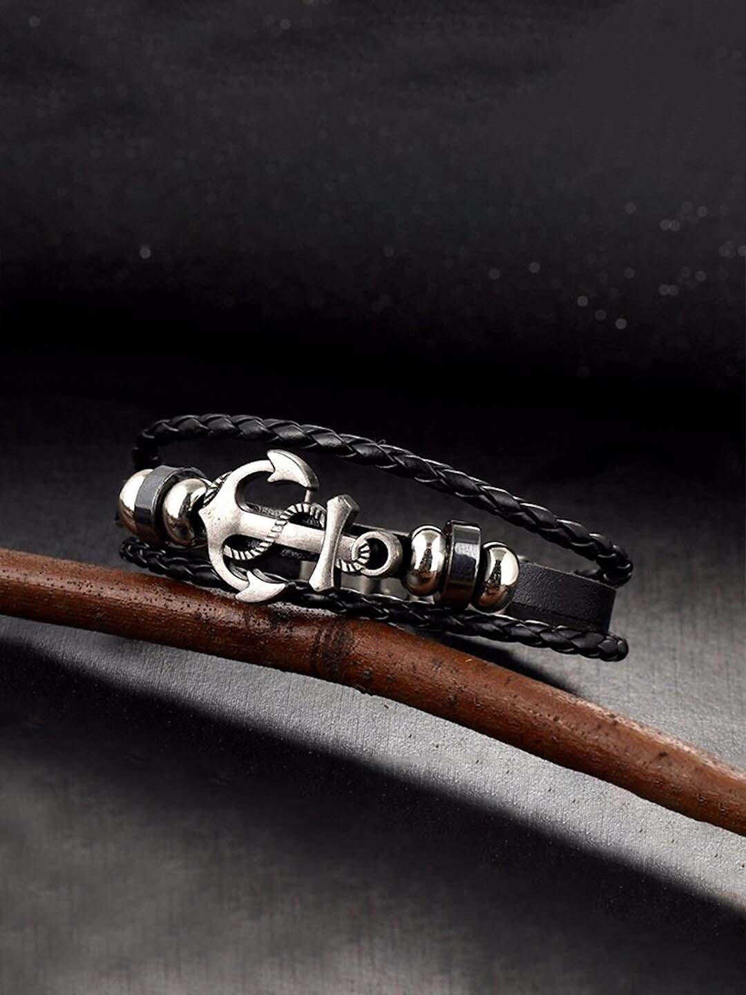 

Yellow Chimes Leather Multistrand Bracelet, Silver