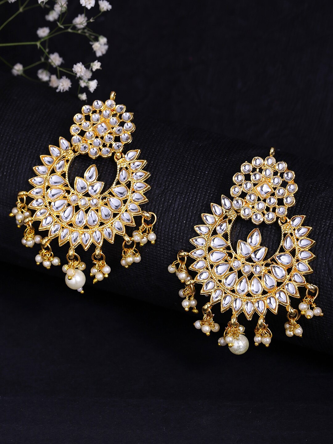 

Yellow Chimes Contemporary Chandbalis Earrings, Gold