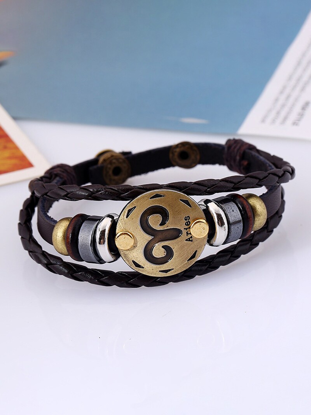 

Yellow Chimes Unisex Leather Multistrand Bracelet, Brown