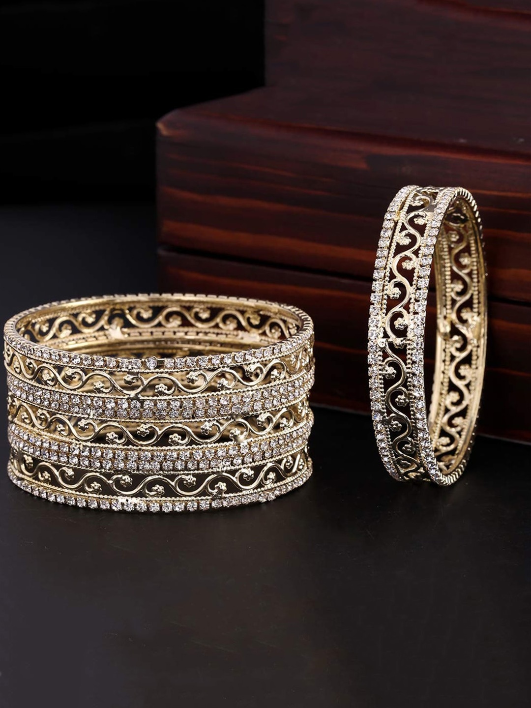 

Yellow Chimes Set Of 4 Gold-Plated & Crystal-Studded Bangles