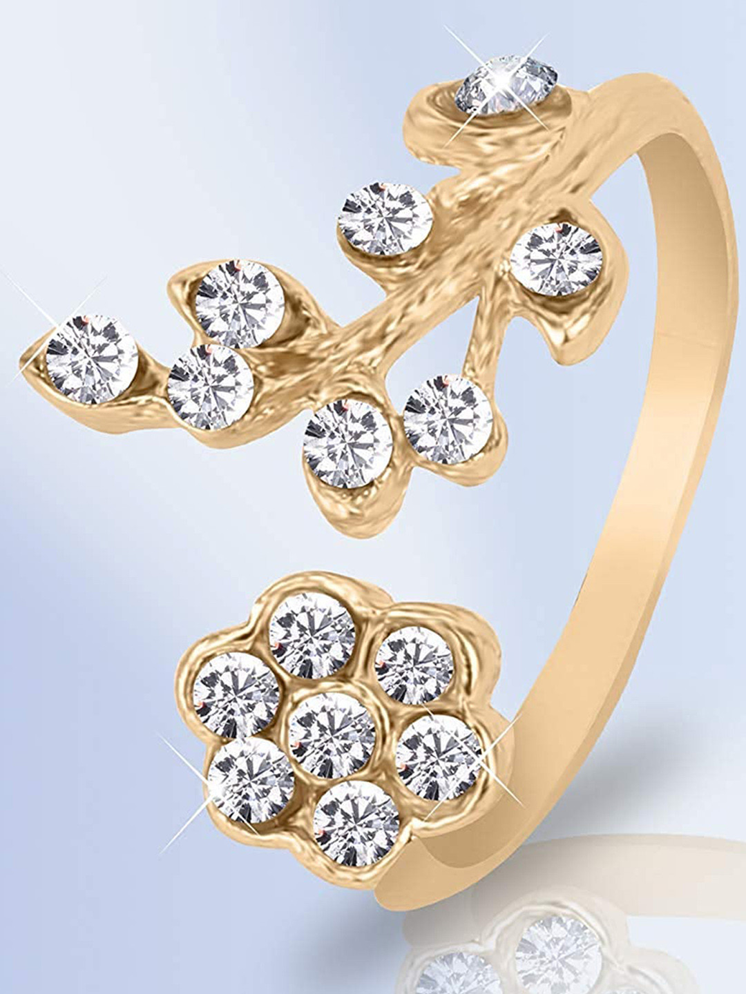

Yellow Chimes Gold-Plated Floral Design Stone Studded Finger Ring