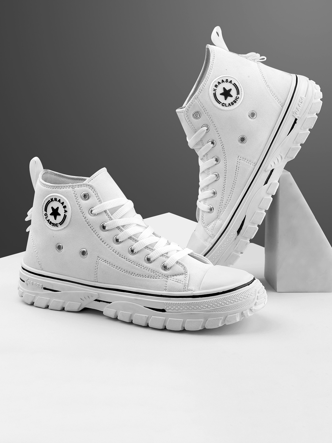 

KRAASA Men Mid-Top Canvas Sneakers, White