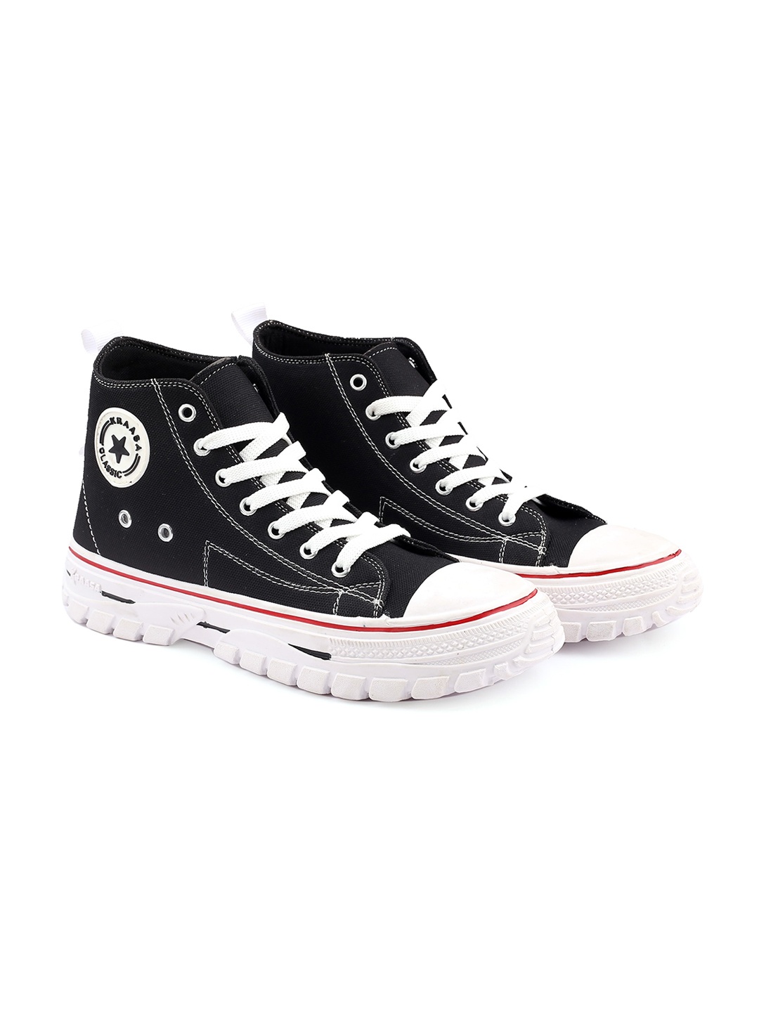 KRAASA Men Mid-Top Canvas Sneakers, Black