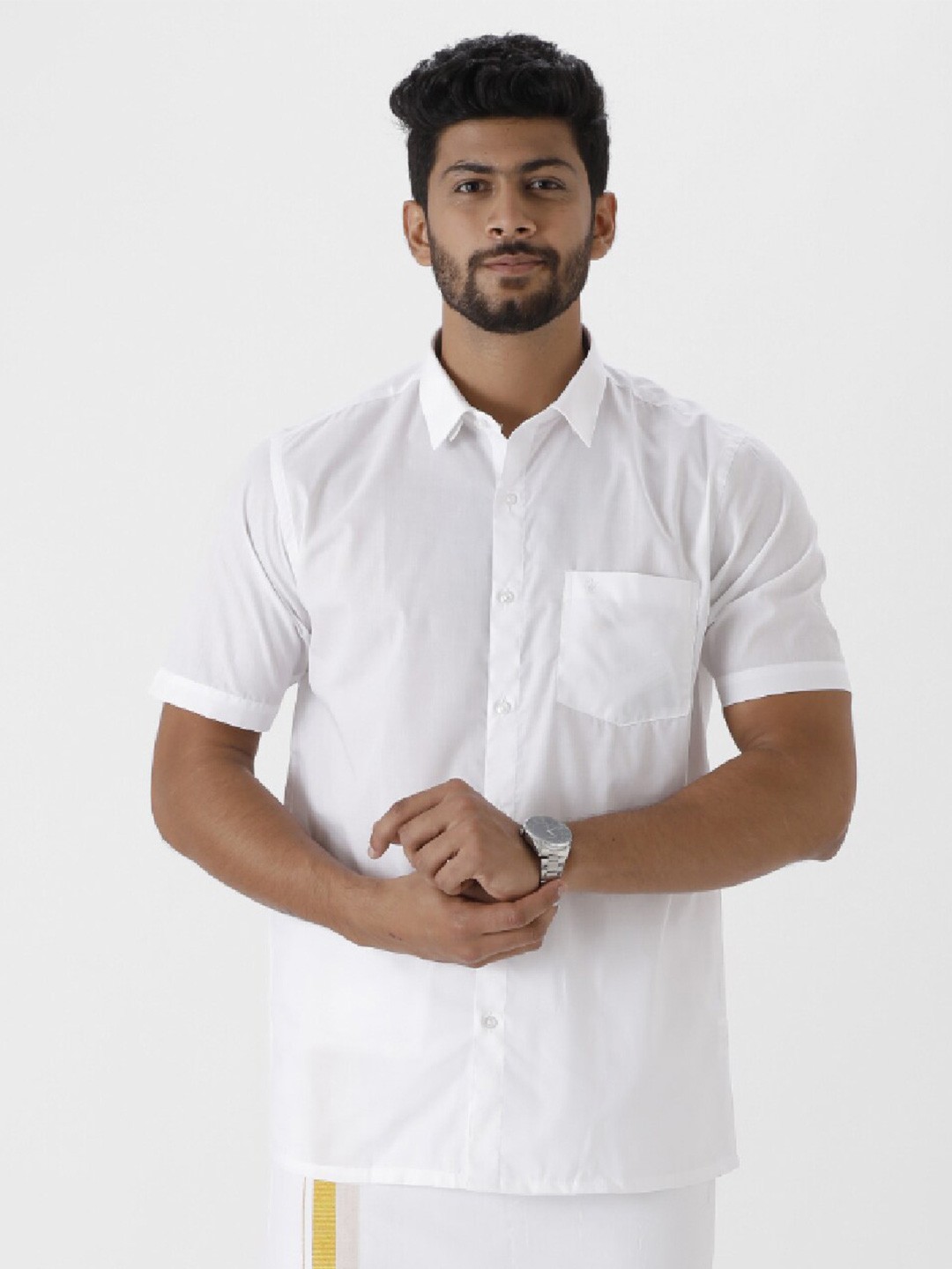 

Ramraj Tailored Fit Pure Cotton Casual Shirt, White