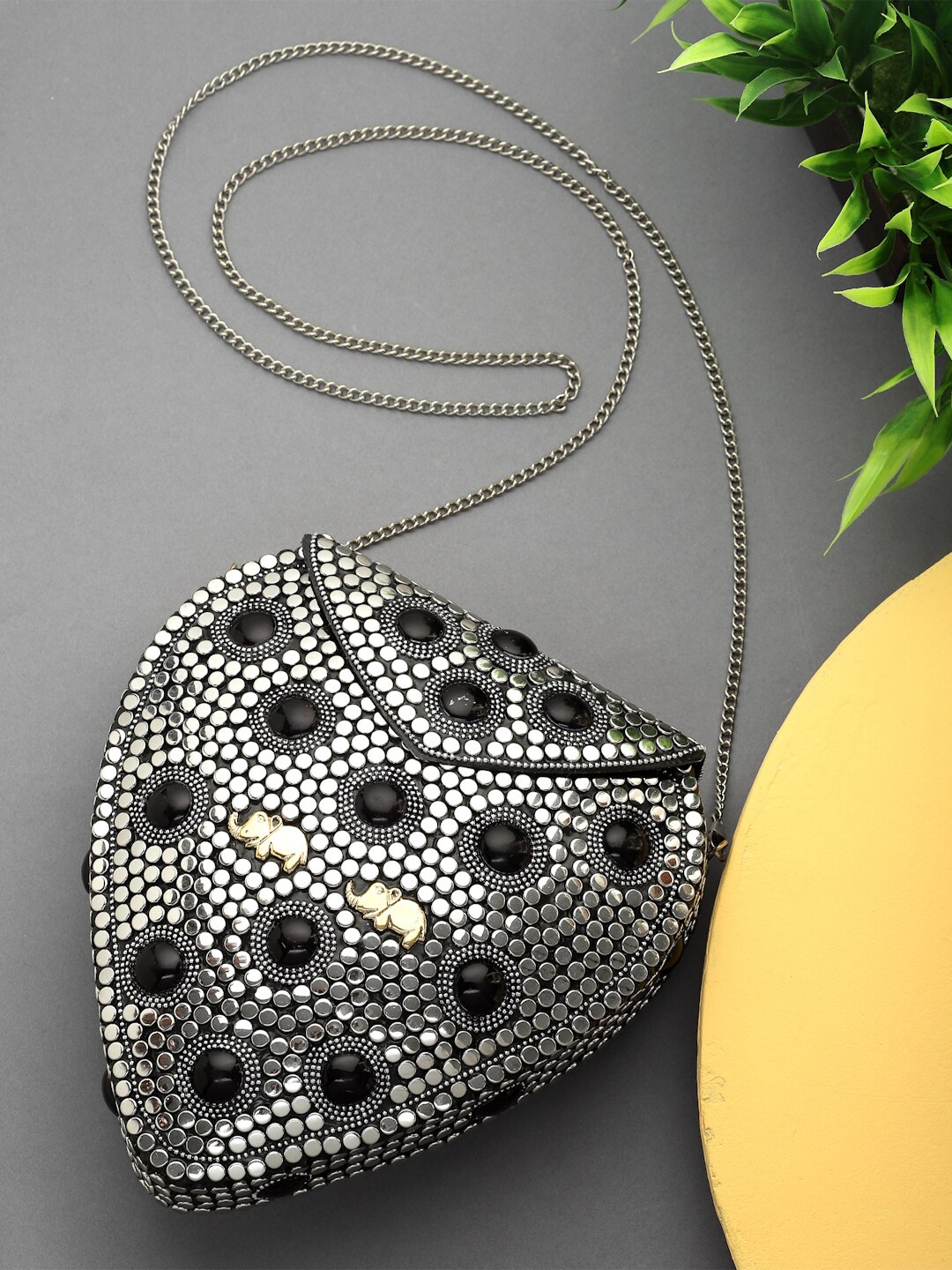

Anekaant Embellished Box Clutch, Silver