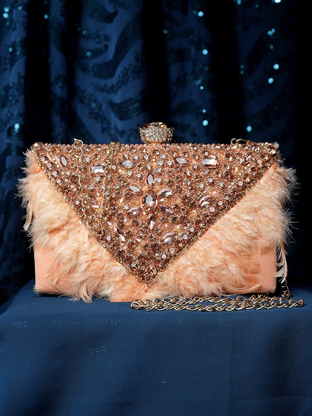 

Anekaant Embellished Buckle Detail Box Clutch, Coral