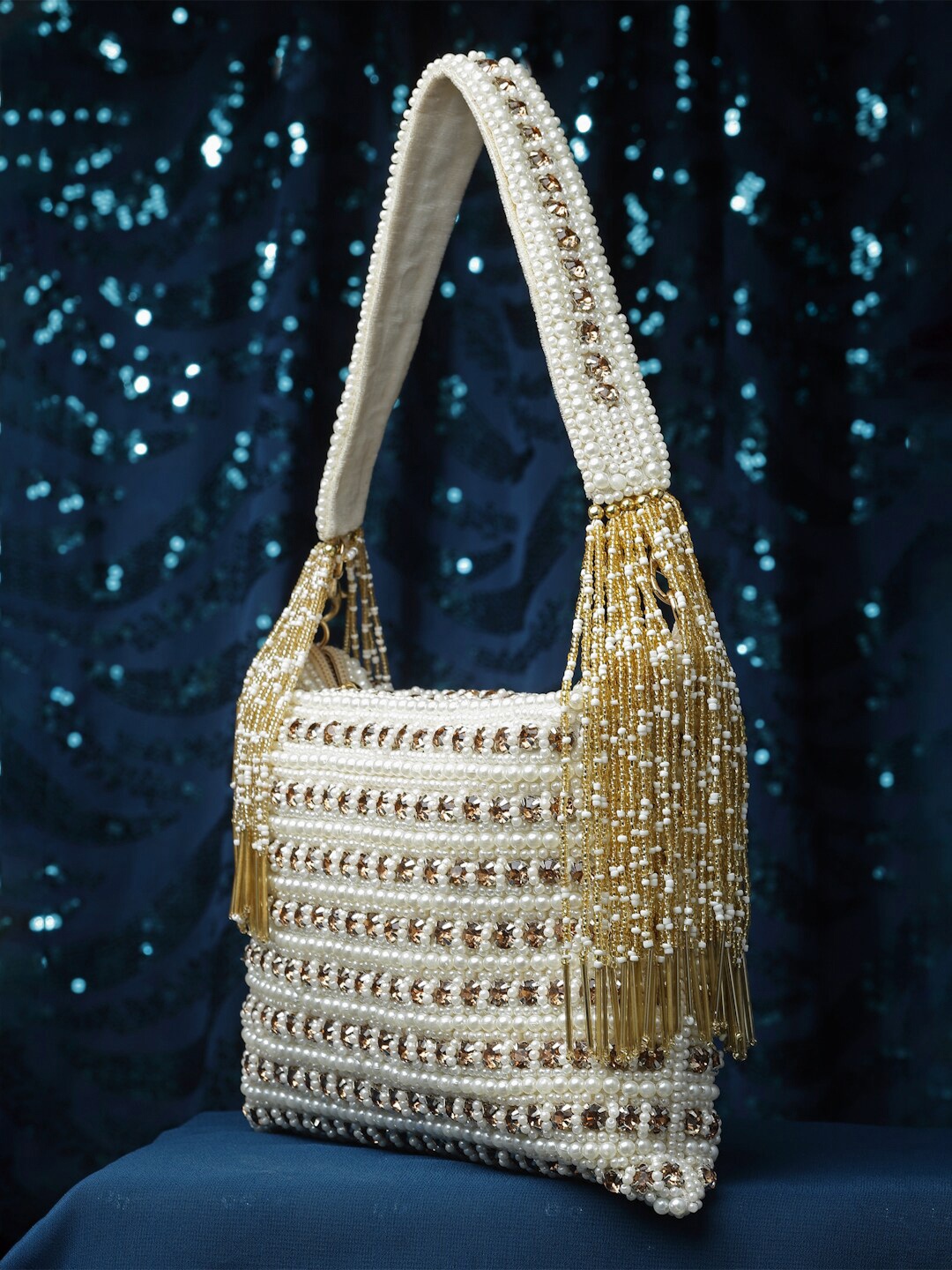 

Anekaant Embellished Tasselled Box Clutch, Off white