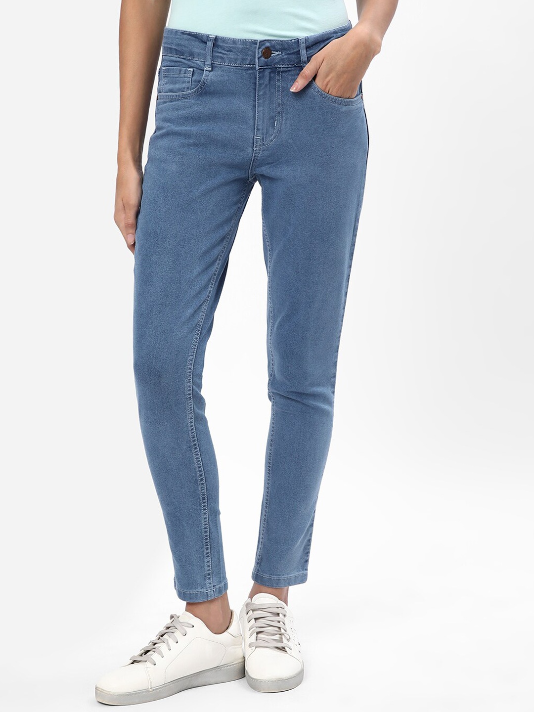 

R&B Women Mid-Rise Light Fade Clean Look Cotton Jeans, Blue