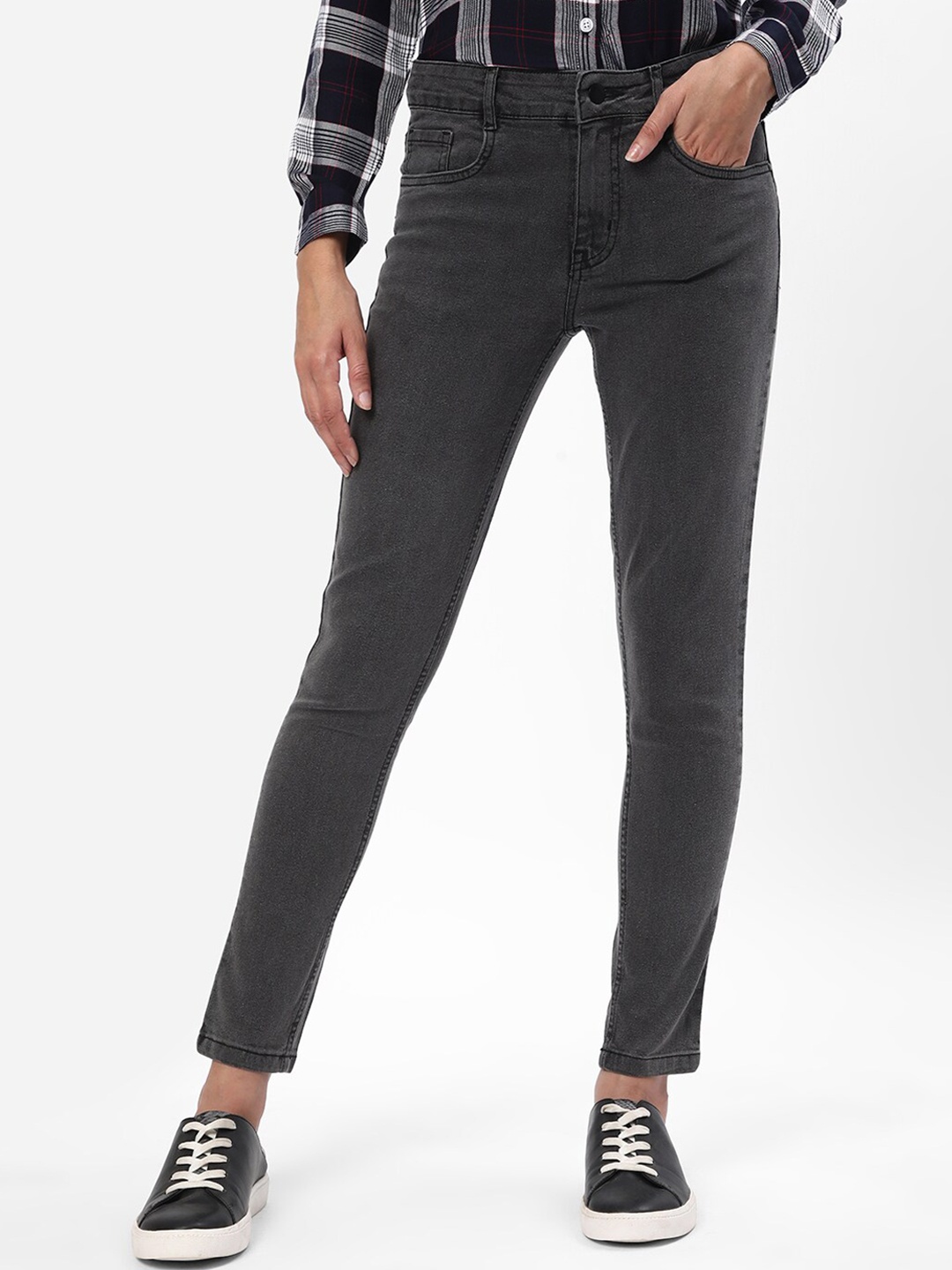 

R&B Women Mid-Rise Light Fade Clean Look Cotton Jeans, Grey