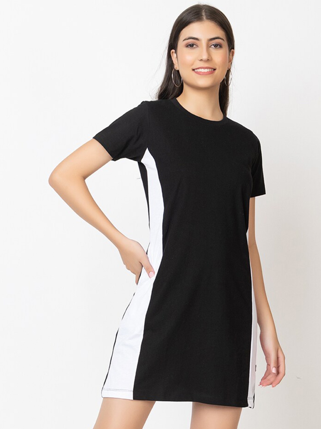 

KEPA Colourblocked Cotton A-Line Mini Dress, Black