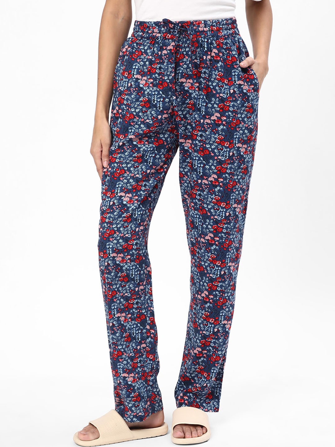 

R&B Floral Printed Mid-Rise Lounge Pants, Blue