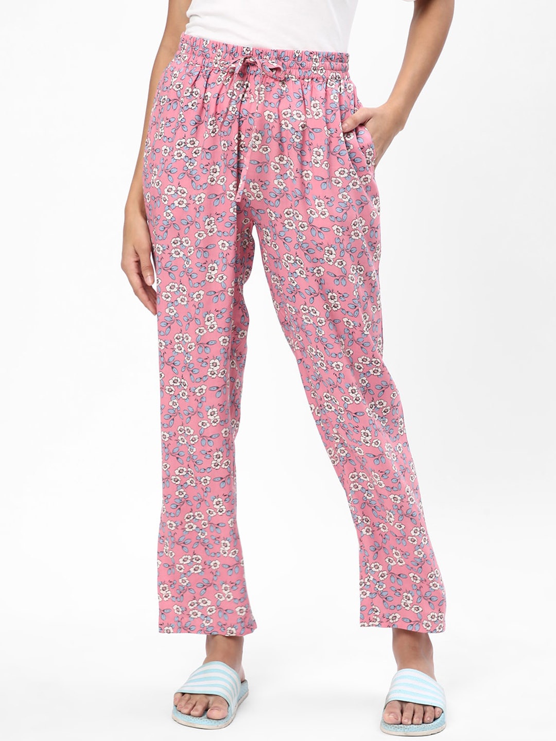 

R&B Floral Printed Mid-Rise Lounge Pants, Pink