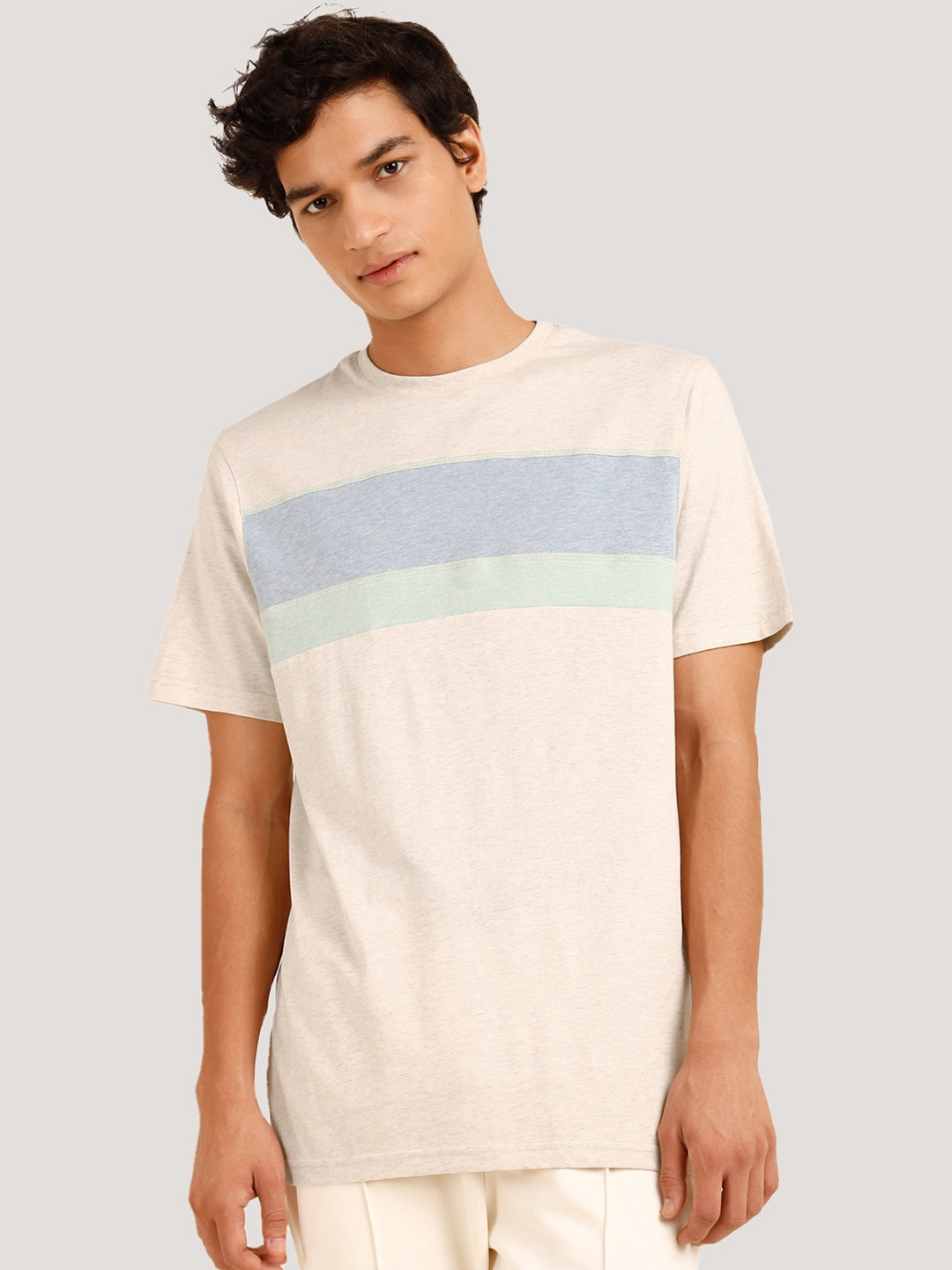 

Andamen Colourblocked Cotton T-shirt, Beige