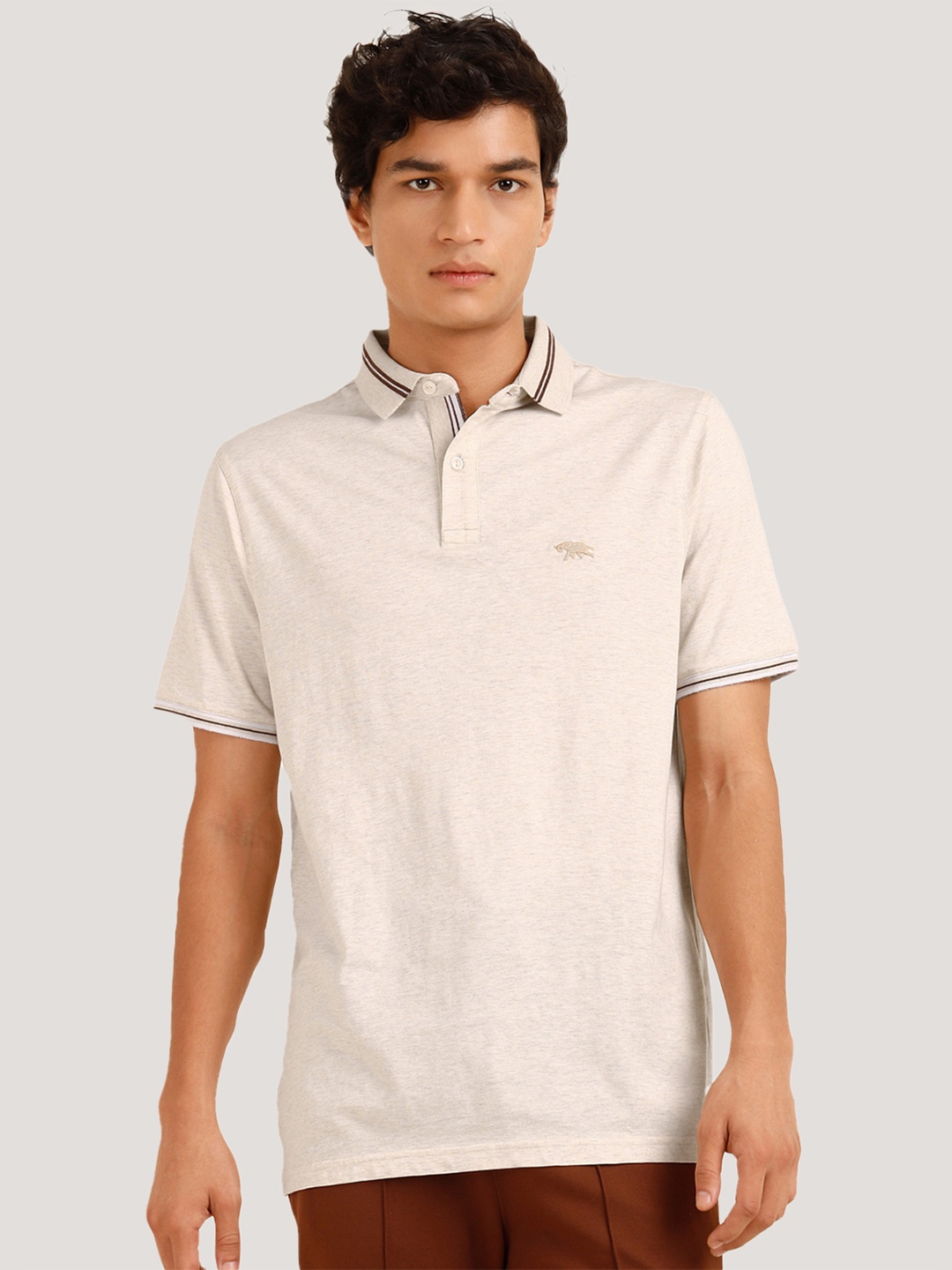 

Andamen Polo Collar Pure Cotton T-shirt, Beige